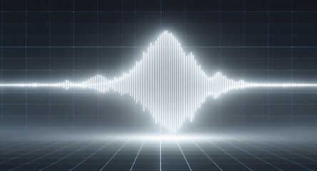 Abstract illuminated waveform on a digital grid depicts sound visualization and data analysis concepts against a dark background.