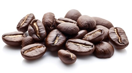 Fresh medium roast coffee beans isolated in white space