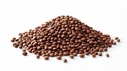 Textured roasted beans in light pile on clean white background