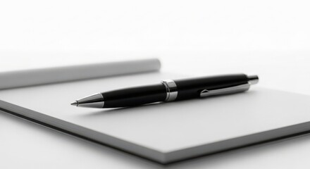 Black pen resting on white notepad writing