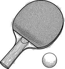 Table tennis paddle and ball in hand-drawn style