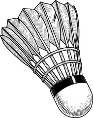 Badminton shuttlecock with feather texture in hand-drawn style