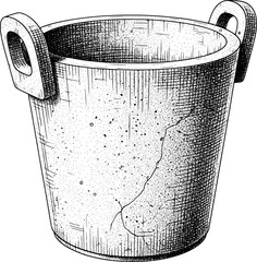 Concrete bucket with side handles and texture in hand-drawn style