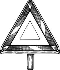 Warning triangle sign with reflective borders in hand-drawn style