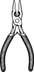 Needle-nose pliers with textured grip in hand-drawn style