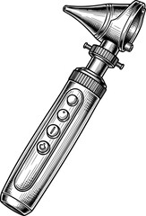 Otoscope with cone-shaped tip and handle buttons in hand-drawn style