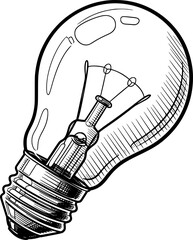 Light bulb icon with filament and 3D shading in hand-drawn style