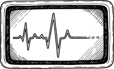 Heart rate monitor with ECG waveform in hand-drawn style