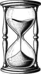 Hourglass icon with flowing sand and shaded curvature in hand-drawn style