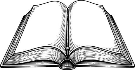 Open book with curved pages and central binding in hand-drawn style