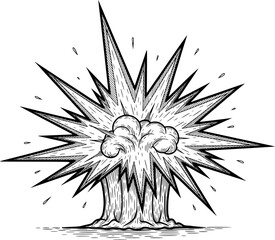 Explosion icon with sharp edges and starburst pattern in hand-drawn style
