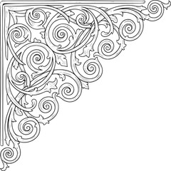 Corner ornament with twisting vines and spiral lines in hand-drawn style