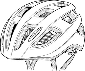 Bicycle helmet with ventilation holes and inner padding in hand-drawn style