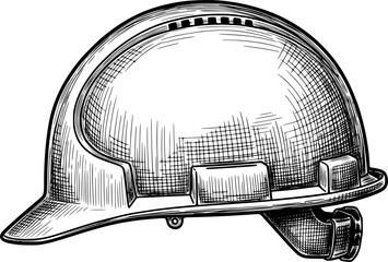 Construction helmet with engraved shadows and 3D curvature in hand-drawn style