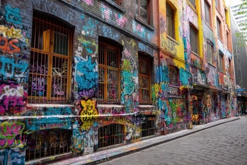 Fototapeta premium View of colorful graffiti artwork at Hosier Lane in Melbourne