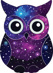Obraz premium Whimsical galaxy owl illustration with vibrant cosmic colors and starry details