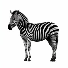 Fototapeta premium A dramatic, high-contrast black and white portrait photograph captures a majestic zebra standing in profile against a seamless, pure white backdrop