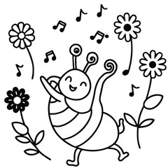 snail and mushroom line art kids coloring page