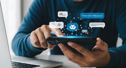 Person interacting with a smartphone AI chatbot demonstrating instant communication and virtual assistant technology