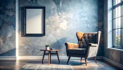 Artistic Corner with Statement Frame. Blank Framed Poster Mockup