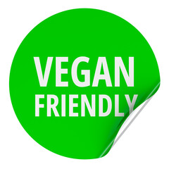 Green Vegan Friendly sticker with curled edge. 3D rendering isolated on transparent background