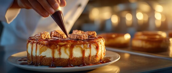 Artisan cheesecake creation a master chefs craft in focus