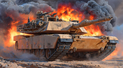 Fototapeta premium M1 Abrams Tank Military Vehicle Combat Army Warfare Defense Powerful Heavy Weaponry