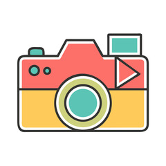 Retro style camera icon with play button and flash