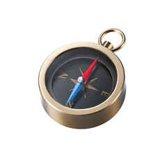A vintage brass compass with a red and blue needle points the way on a black background