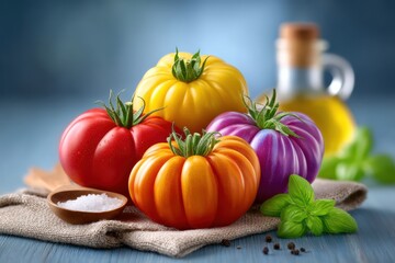 Colorful heirloom tomatoes arrangement for culinary use