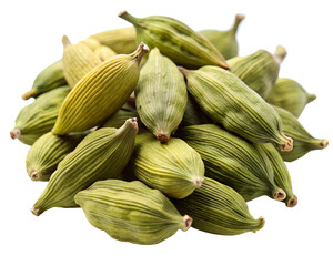 green cardamom pods isolated on white background. PNG Transparent file type with high definition quality And vibrant color grading Available.