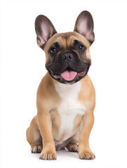 Obraz premium French bulldog sitting upright with a happy expression against a white background in a studio setting