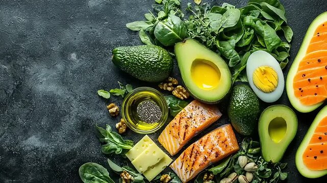 Healthy Food Arrangement on Dark Surface