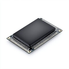 Close-Up of Electronic Circuit Board with a Black Microchip Component