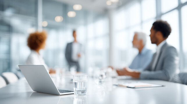 Professionals engaged in a collaborative discussion in a modern office during a business meeting in the afternoon