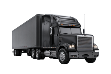 black cargo truck on a Transparent background