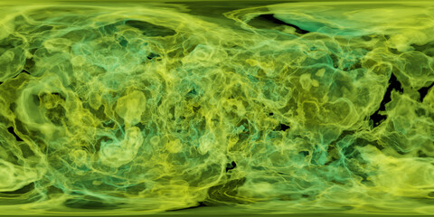 Abstract Fluid Dynamics in Green and Yellow 360 vr panorama