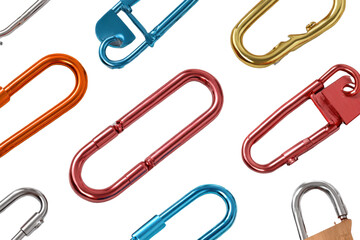 Carabiner style keychain clips, isolated on transparent background. PNG