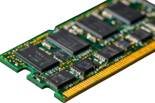 Close-up of Computer RAM (Random Access Memory) module on black background