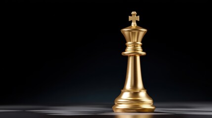 A leadership power concept, golden king chess piece on dark board with dramatic lighting, for Advertise, for banner, with copy space