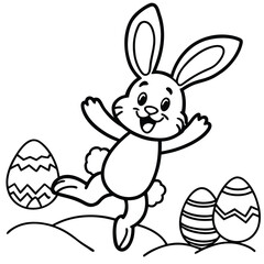 Happy Easter rabbit kids coloring page