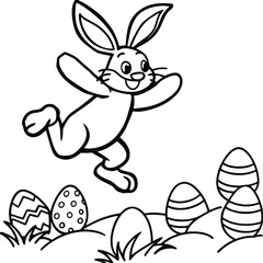 Happy Easter rabbit kids coloring page