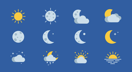 Obraz premium Weather Icons Set Sun, Moon, and Sky Vector Graphics for Modern Designs