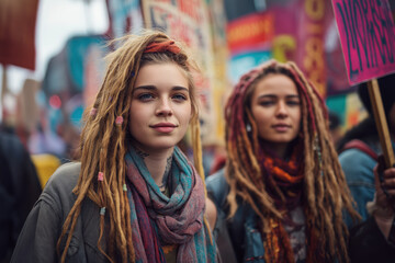 Obraz premium Women Protesting with Dreadlocks