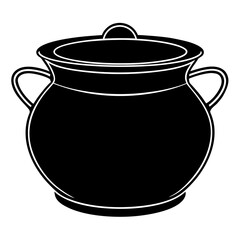 Simple black silhouette of a cooking pot with handles and lid