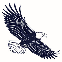 Majestic bald eagle soaring with wings spread wide in a graphic illustration