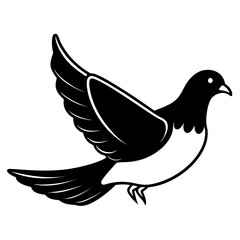 Stylized black silhouette of a bird in flight with wings spread wide