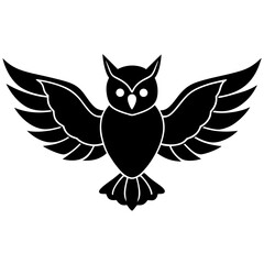Stylized black silhouette of an owl with wings spread wide
