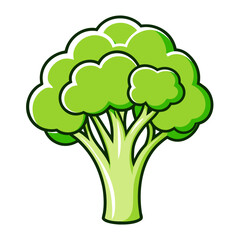 Cartoon illustration of a fresh green broccoli floret on a white background