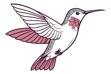 Obraz premium Stylized hummingbird with dark body and pink and teal accents in flight